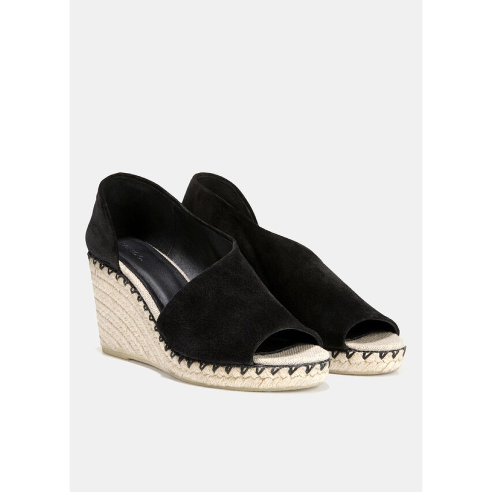 ✨NEW✨ VINCE Sonora Asymmetric Espadrille Suede Wedge Heel Black US 8.5M